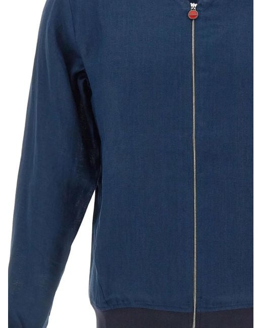 Kiton Blue Zip-Up Linen Jacket for men