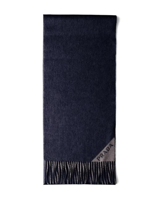 Prada Blue Logo-Jacquard Fringe-Edge Scarf for men