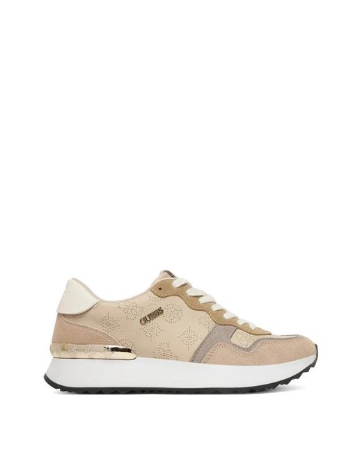 Guess White Perforated Logo-Lettering Sneakers