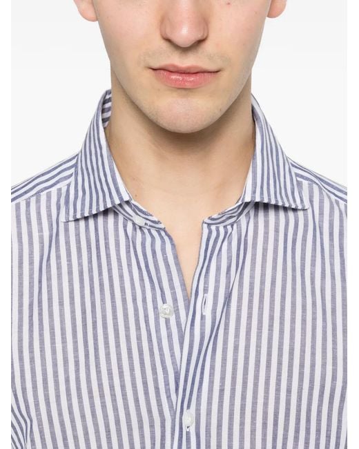 Barba Napoli White Striped Shirt for men