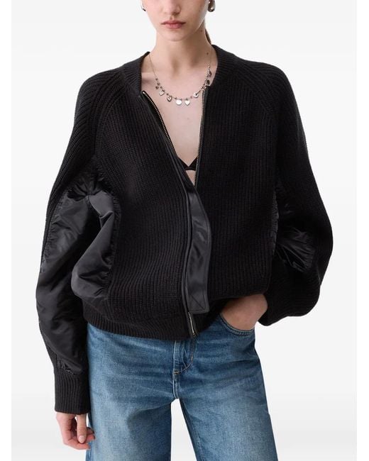 Liu Jo Black Knit Bomber With Nylon Inserts