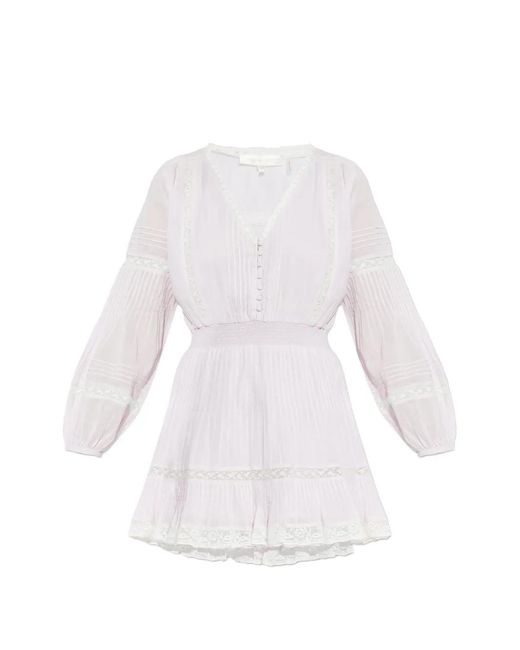LoveShackFancy White Winfrey Lace-Detail Pleated Mini Dress