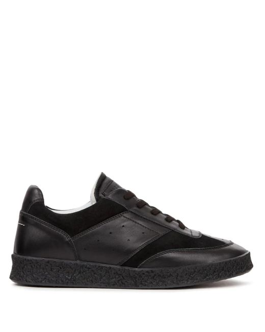 MM6 by Maison Margiela Black Stitch-Logo Leather Sneakers