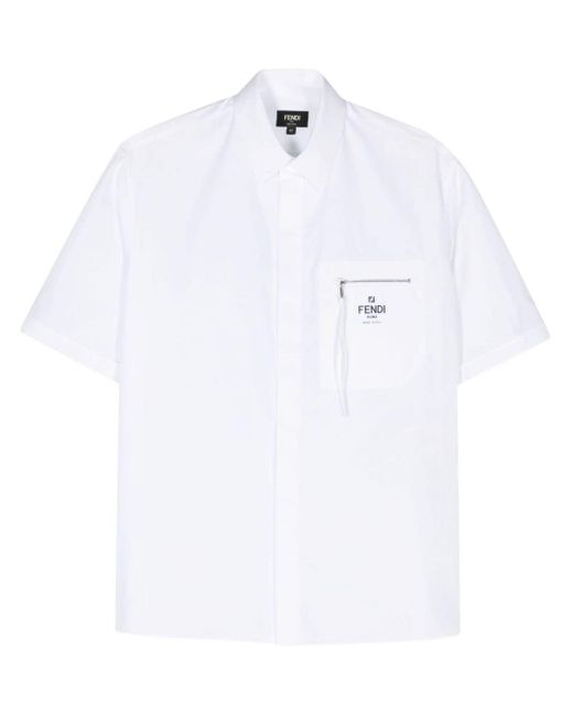 Fendi White Logo-print Cotton Shirt for men