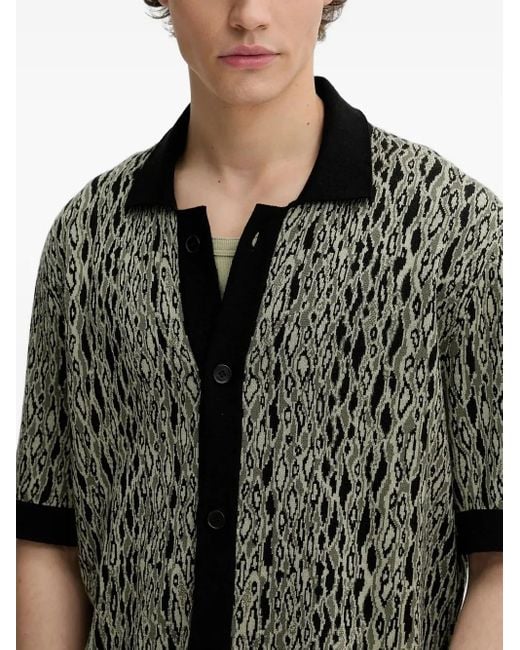 HUGO Gray Jacquard-Pattern Short-Sleeve Shirt for men