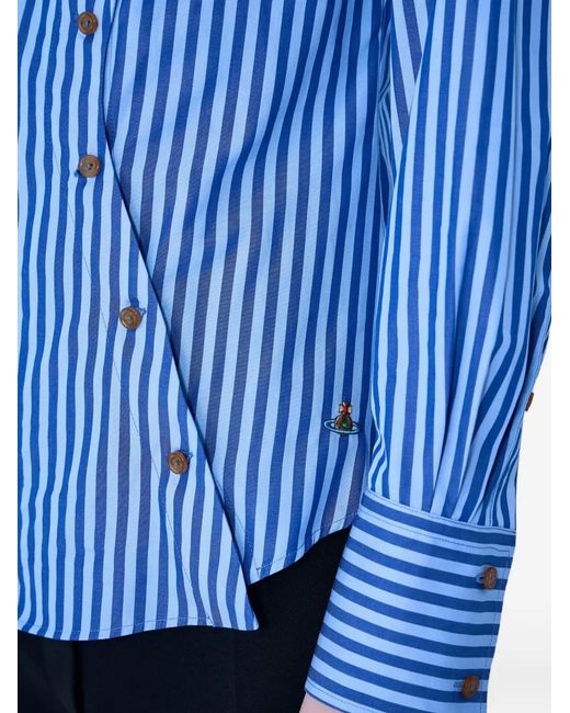 Vivienne Westwood Blue Bella Asymmetrical-Fastening Striped Shirt