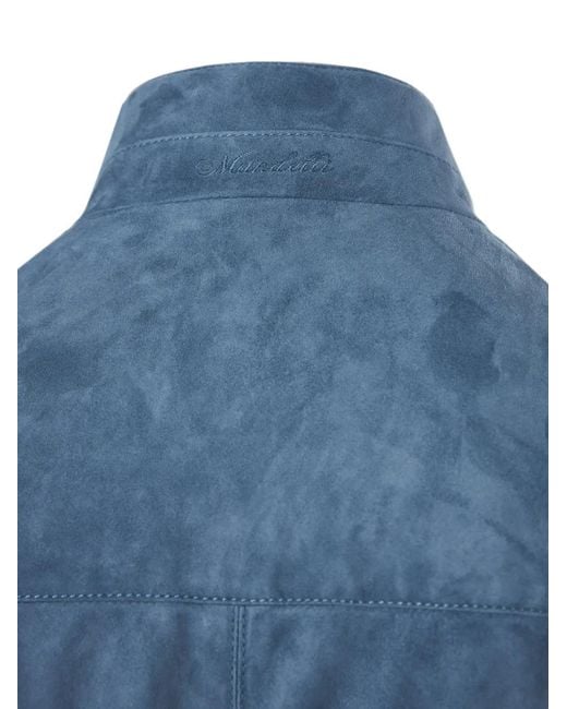 Enrico Mandelli Blue High-Neck Suede Jacket for men