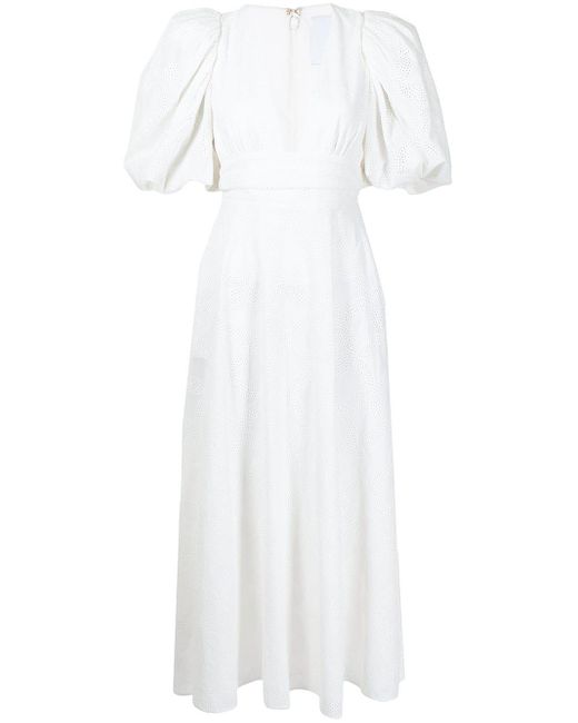 Acler White Hamilton Puff-sleeve Midi Dress