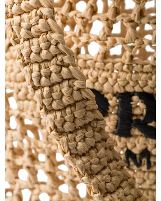 Prada Brown Logo-Embroidered Crochet Tote Bag