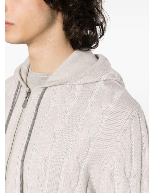 Eleventy White Cable-knit Cashmere Hooded Jacket for men