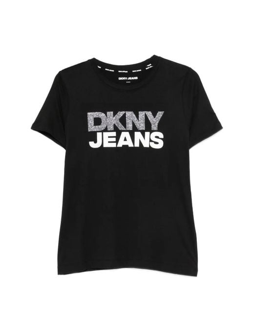 DKNY Black Logo-Print Rhinestone-Embellished T-Shirt