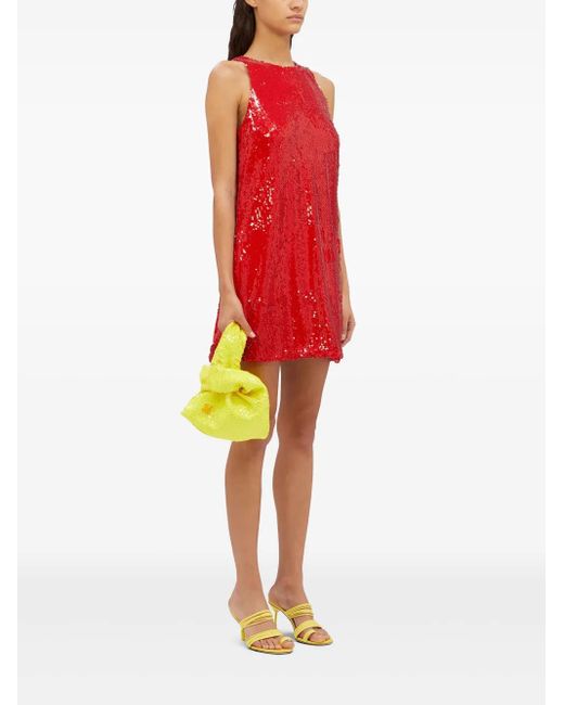 MSGM Red Halterneck Sequin Mini Dress With Side Pockets