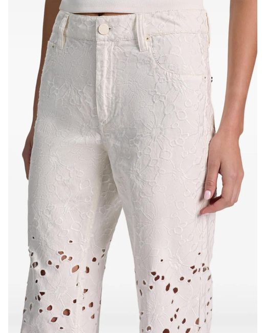 Alice + Olivia White Chic Laser-Cut Straight-Leg Jeans