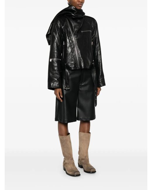 Rick Owens Black Scarf Flight Leather Jacket