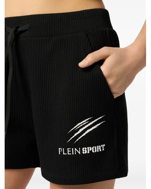 Philipp Plein Black Ribbed Lettering Shorts