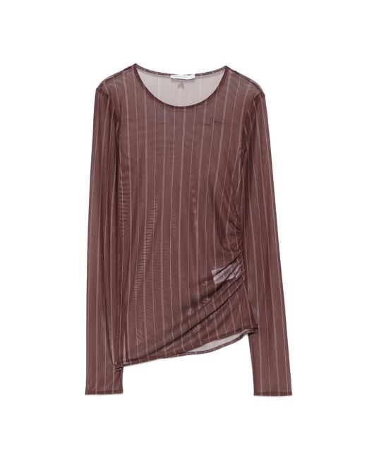 Patrizia Pepe Brown Pinstripe Tulle Top