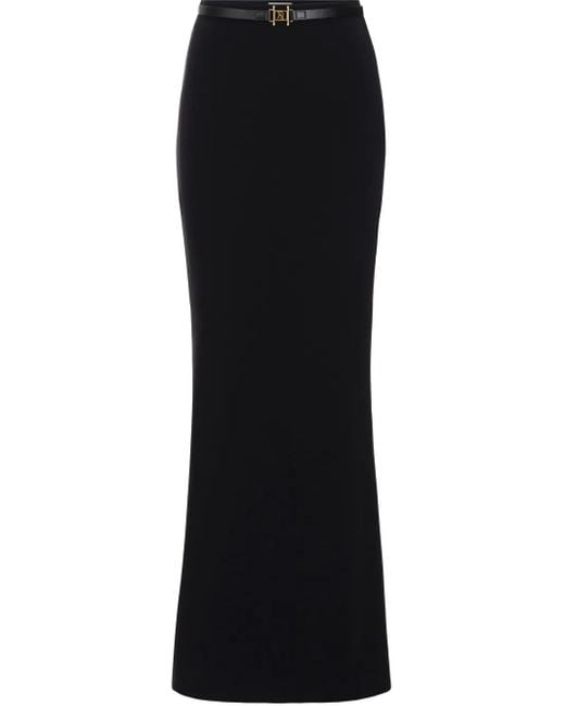 Elisabetta Franchi Black Krepp-Maxirock Mit Gürtel
