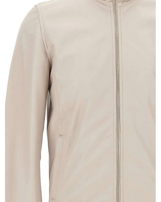 Barba Napoli White Fox Ribbed Leather Jacket for men