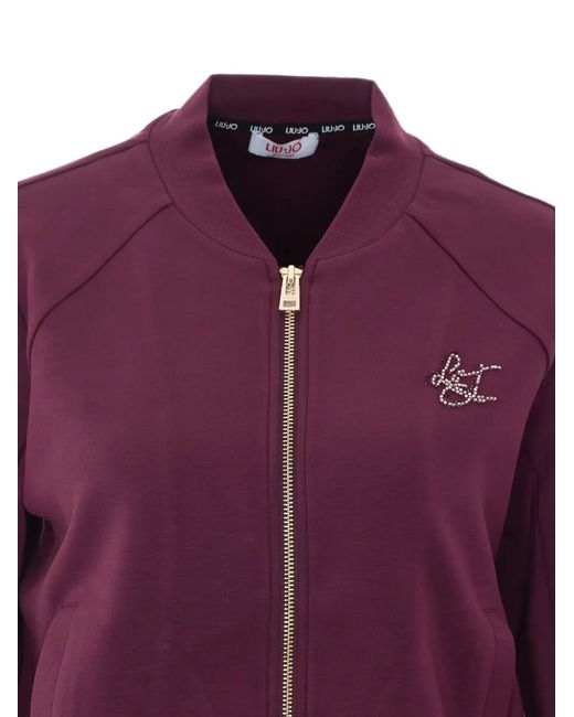 Liu Jo Purple Sequin-Embellished Zip-Up Sweater
