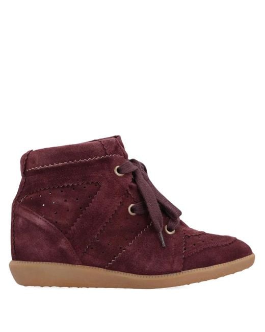 Isabel Marant Red Lace-Up Wedge Sneakers