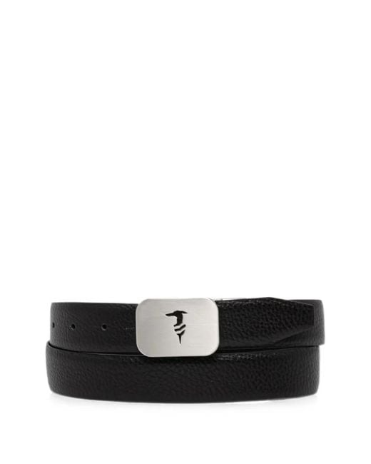 Trussardi Black Logo-Plaque Pebbled Belt for men