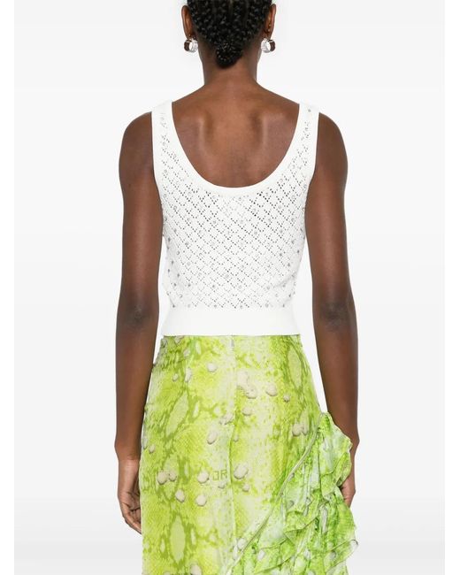 John Richmond White Crystal-Embellished Knitted Top