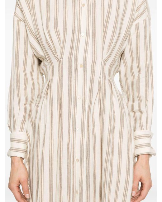 Max Mara Natural Neutral Striped Linen Shirt Dress - Women's - Linen/flax