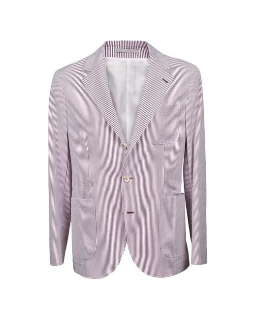 Brunello Cucinelli Purple Striped-Pattern Deconstructed Blazer for men