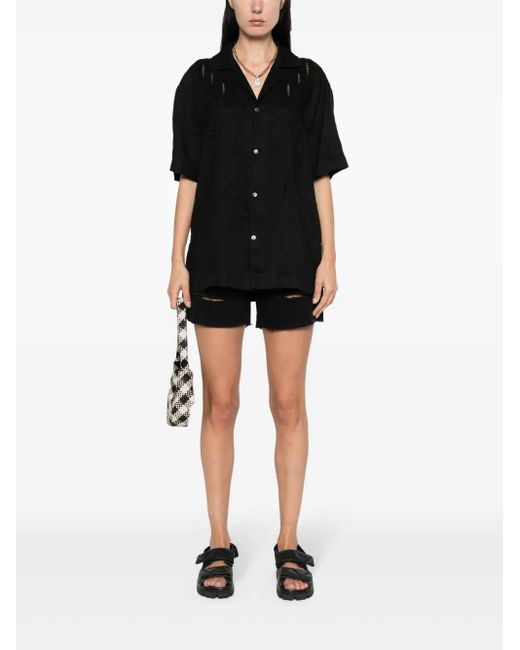 P.A.R.O.S.H. Black Floral-Embroidery Linen Shirt