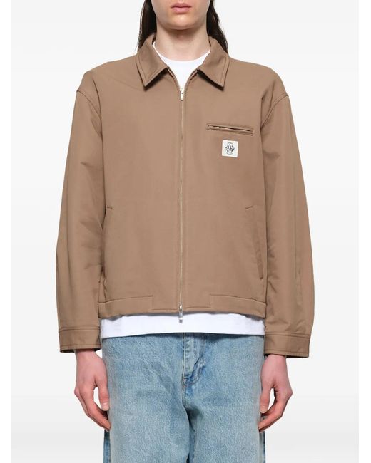 vowels Brown Logo-Patch Zip-Up Jacket for men