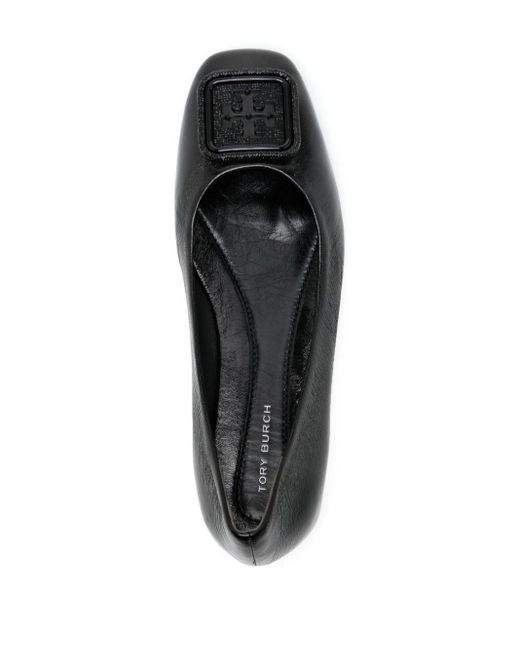 Tory Burch Black Gerogia Pavé Leather Ballerina Shoes