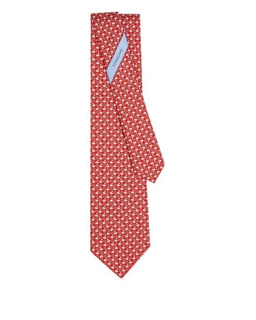 メンズ Ferragamo Swan-print Silk Tie Red