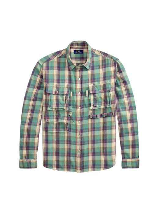 Polo Ralph Lauren Green Classic-Fit Plaid Brushed Flannel Shirt for men