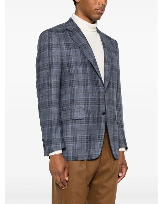 Canali Blue Checked Single-Breasted Blazer for men
