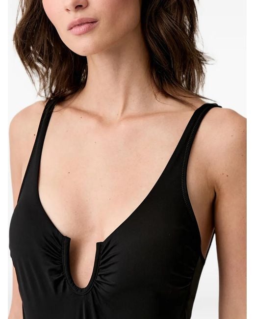 Benetton Black Ruched-Detailing Cutout Swimsuit