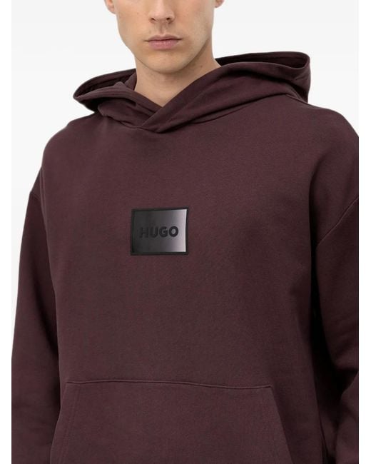HUGO Purple Logo-Patch Pouch-Pocket Hoodie for men