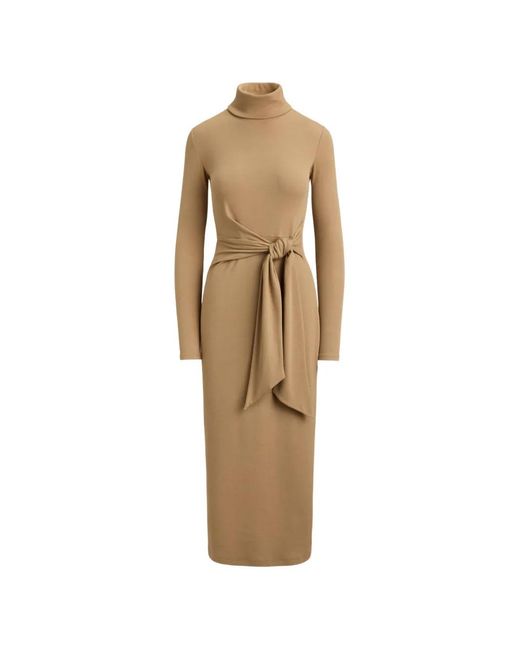 Ralph Lauren Natural Tie-Front Turtleneck Midi Dress
