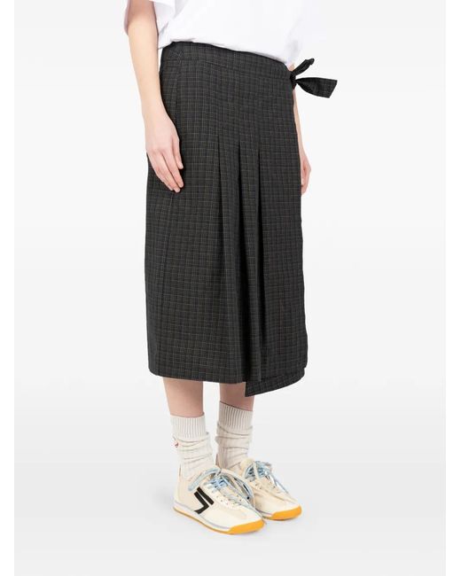 Societe Anonyme Black Plaid Pleated Kilt Midi Skirt