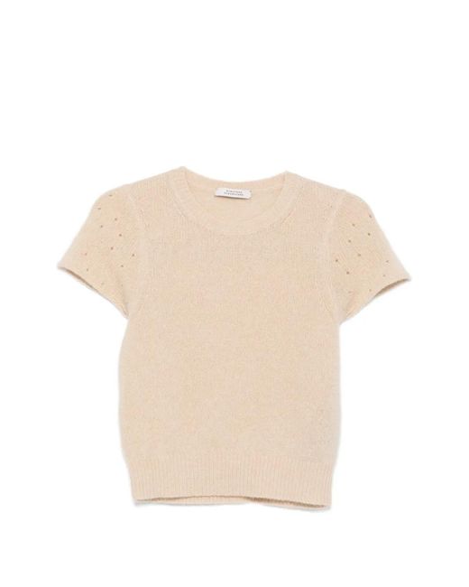 Dorothee Schumacher Natural Perforated-Detail Short-Sleeve Top