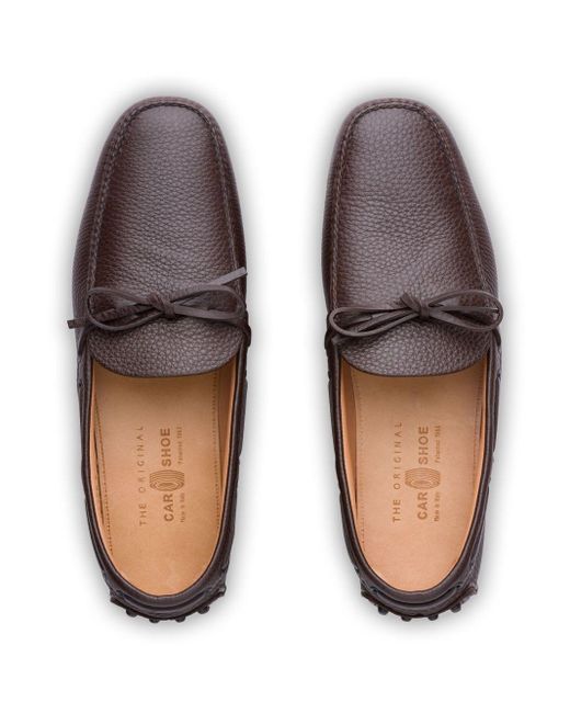 Car Shoe Brown Bow-detail Leather Driving Shoes for men