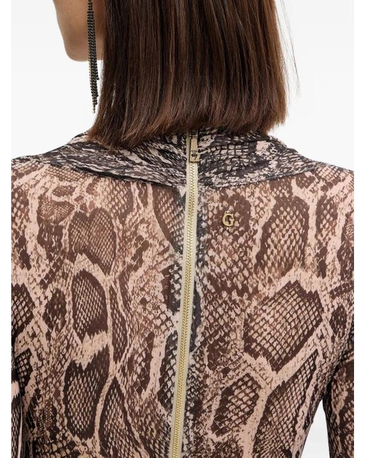 Guess Brown Long-Sleeve Square-Neck Mini Dress