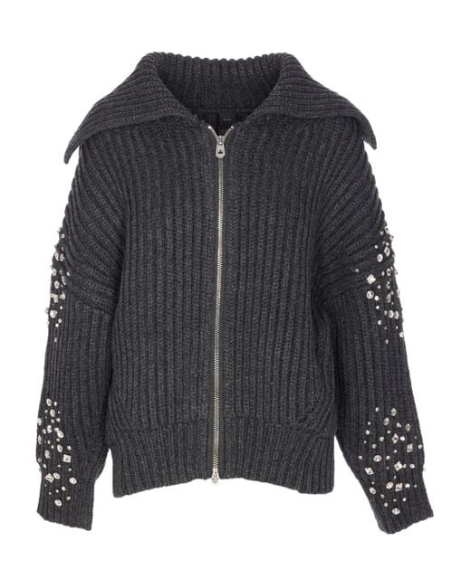Pinko Black Gerippter Cardigan mit Kristallen