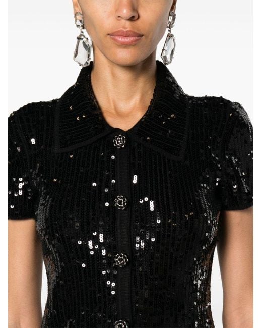 Self-Portrait Black Sequin-embellished Knitted Minidress