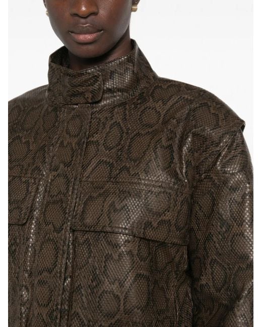Twinset Brown Snake-Effect High-Neck Jacket