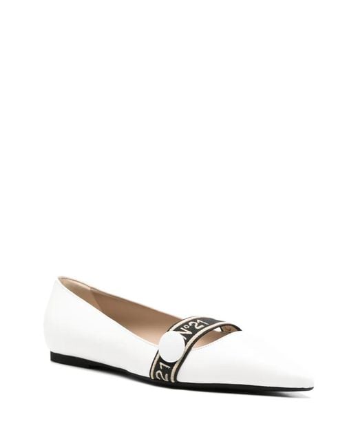N°21 White Pointed-Toe Strap Flat Pumps