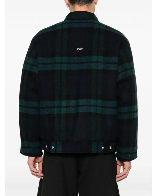 (w)taps Black Checked Zip-Up Shirt Jacket for men