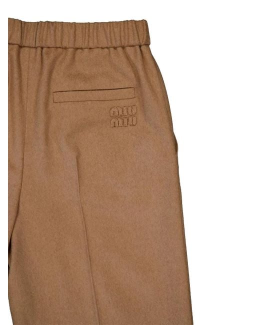 Miu Miu Natural Elastic-Waist Woven Trousers