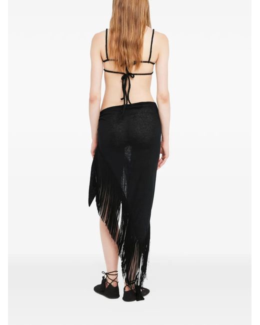 Alanui Black Fringed Self-Tie Pareo Skirt