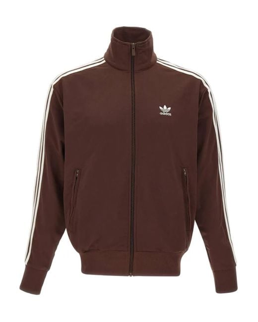 Adidas Brown Three-Stripe High-Neck Track Jacket for men
