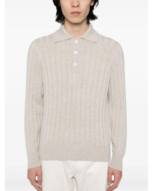 Brunello Cucinelli White Cashmere Polo Shirt for men